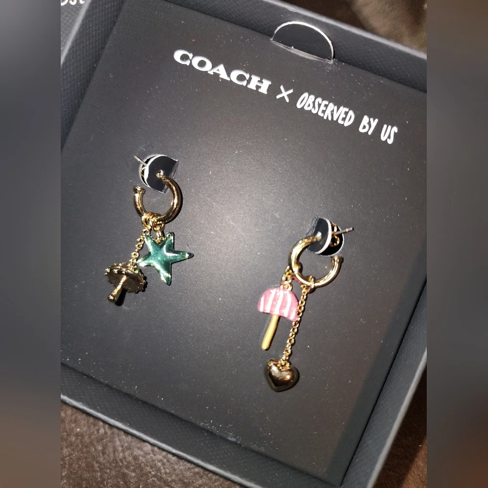 Coach X Observed By Us Gold Hoop Mushroom Heart Star Charm Earrings New In Box - Picture 4 of 9